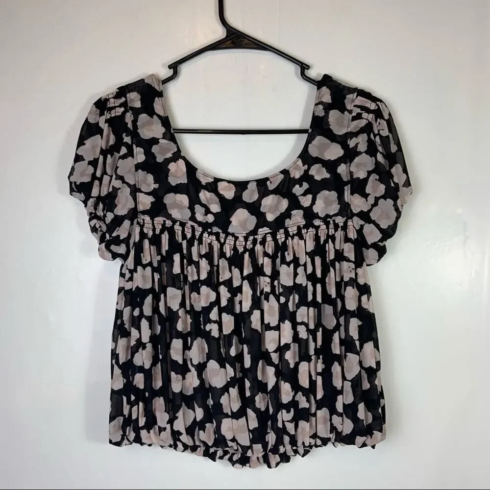 Free People Megs Animal Print Cropped Blouse XS